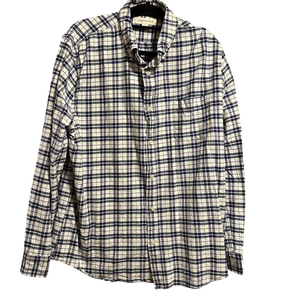 Aeropostale Mens XL Blue White Plaid Button Down Long Sleeve Shirt Pocket